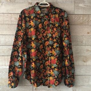 Naked & Famous gold metallic floral shirt